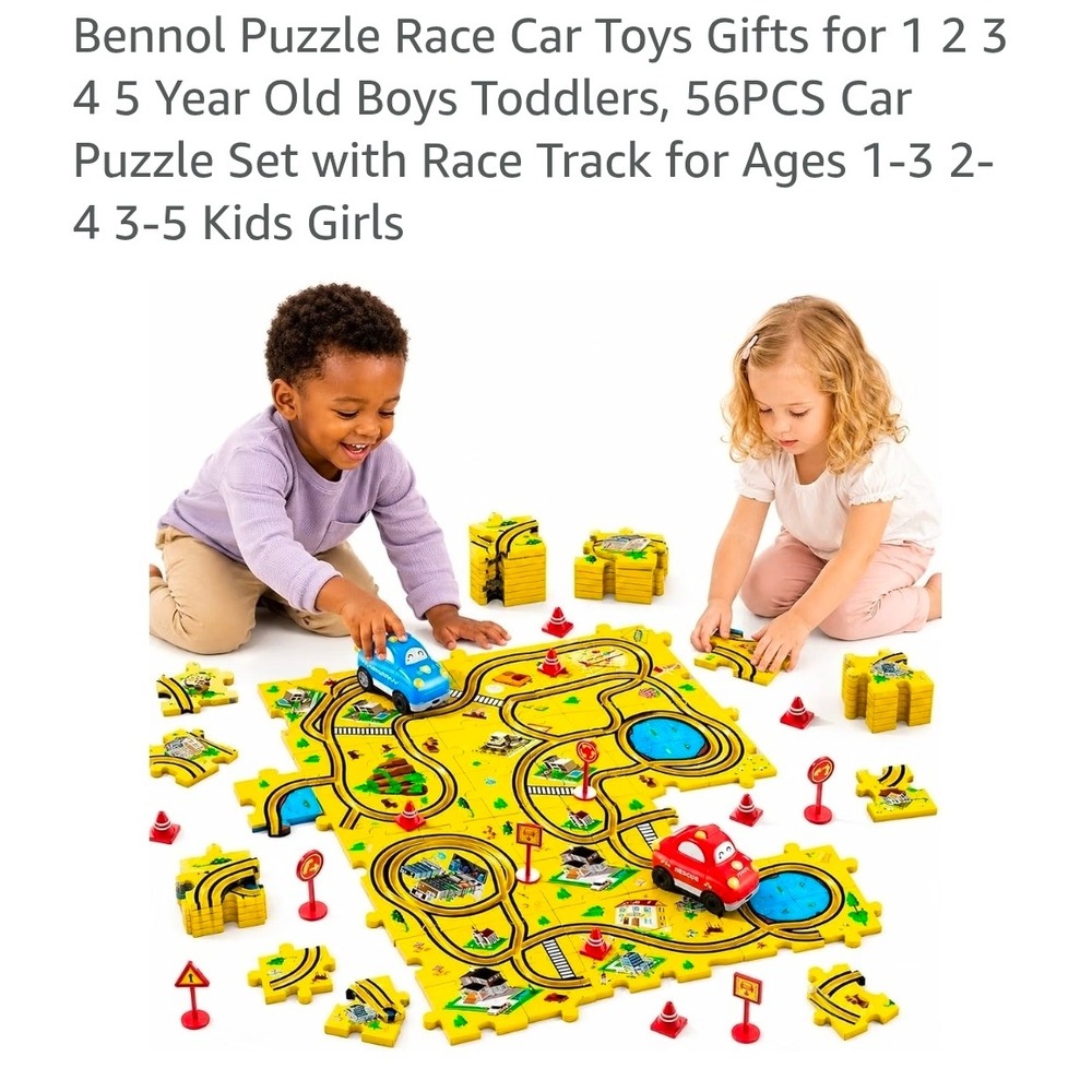 Bennol Puzzle Track Car Playset 56PCS Race Track DIY Building Toy for Kids 3+